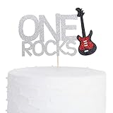 One Rocks Cake Topper - Guitar Cake Topper, Rock Party / Rock N Roll Decoration, Baby Boy's First Bi