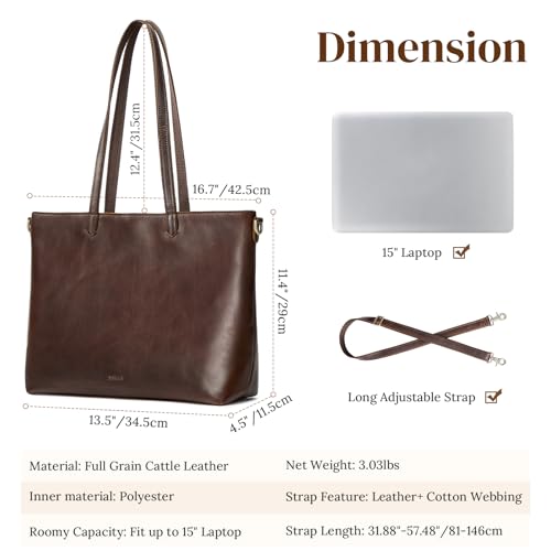 S-ZONE Women Leather Tote Crossbody Bag Large Work Shoulder Handbag Purse with Laptop Sleeve and Wrist Wallet 2Pcs Set - Image 4