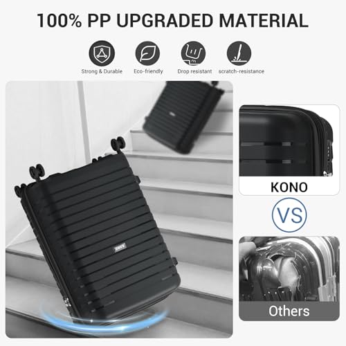 Kono 20 Inch Expandable Carry On Luggage with Spinner Wheels, Durable Hardside Luggage with Hidden Cup Holder, Lightweight Hard Shell Carry On Suitcase Airline Approved with TSA Lock(Black)3