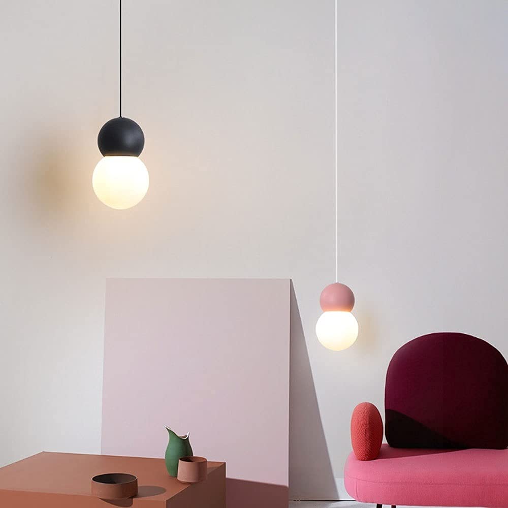 lampa sufitowa LED, szklany klosz dziecięcy mini żyrandol, minimalistyczna lampa wisząca 5 W geometryczne krople światła do wyspy kuchennej jadalnia sypialnia/różowy Interesting