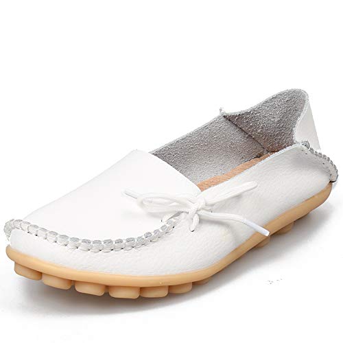 Hee Grand Mujer Piel Cordones para Hombre Flats Bombas, Blanco (Blanco), 40