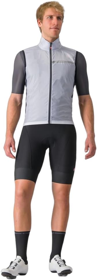 CASTELLI Men's Squadra Stretch Vest, Windproof Full Lenth Zip Shell with High Collar for Road and Gravel Biking I Cycling