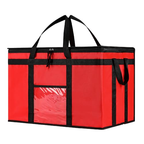 Image of NZ home Insulated Bags for Food Delivery (3XL) Grocery Shopping Cooler Bag, Pizza Delivery, Hot & Cold Catering Tote, Reusable, Foldable & Heavy Duty (Red)
