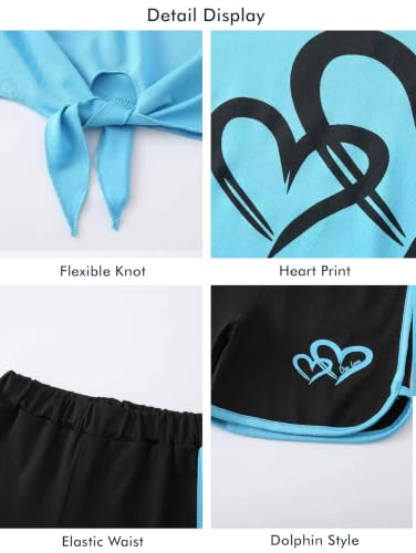 Image of Girls 6 Piece Outfits Letter Print Vacation Tee Top and Dolphin Shorts Tracksuit Sets for Kids Sports, Casual, Dance
