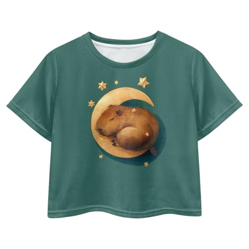 Image of Cute Crop Tops for Girls Short Sleeve Summer T Shirts Fashion Graphic Tees Crew Neck Pullover Tee 5-14 Years