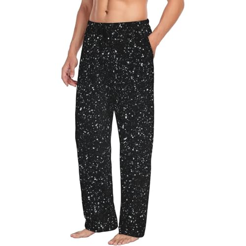 Black Glitter Print Men'S Pajama Pants Soft Sleep Lounge Pants With Pockets-2