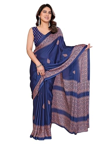 Image of Amazon Brand - Tavasya Womens Blocked Printed Daily Wear Chiffon Georgette Saree With Blouse With Blouse