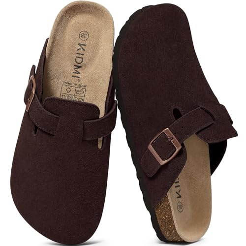 Image of KIDMI Genuine Suede Clogs for Women Men Cork Footbed Sandals Leather Mules Potato Shoes with Arch Support