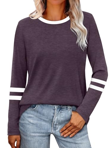 Image of Sampeel Long Sleeve Shirts for Women Color Block Casual Tops Fall Outfits 2026 Basic Tees Trendy Spring Clothes