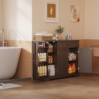 Gizoon Kitchen Coffee Bar Cabinet with Storage Kitchen Sideboard Buffet Cabinet with Drawers, Short Pantry with Door and Shelves for Bathroom and Living Room, Dark Brown