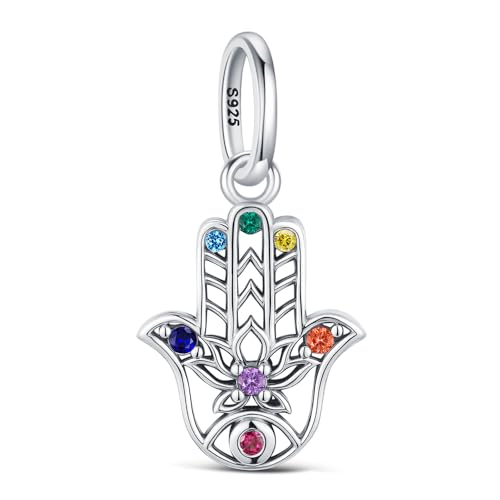 KEQ Ciondoli per braccialetti Pandora Me in argento 925 Gampad Evil Eye, mano di Fatima, ciondolo a forma di mano di Fatima, regalo per la mamma, MINI, Argento sterling, Nessuna pietra preziosa