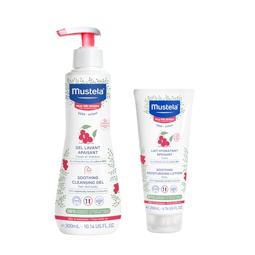 Mustela Baby Very Sensitive Skin Bath Time Gift Set - Baby Skin Care Essentials - with Natural Avocado & Schizandra Berry - 2 Items Set