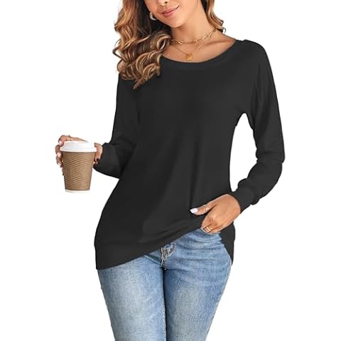 VOBCTY Womens Casual Tops Long Sleeve Crewneck Sweatshirt Casual Basic Pullover Tee Blouses Black M Cover