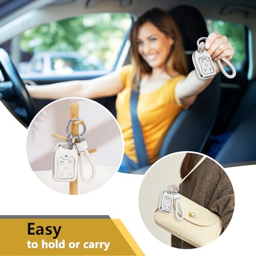 Image of Key Fob Cover for GMC Yukon, White Braided Loop, Silver Edge