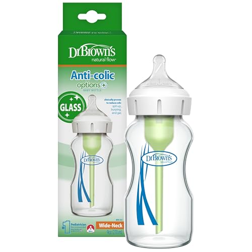Image of Dr. Brown's Natural Flow Anti-Colic Options+ Wide-Neck Glass Baby Bottle 9 oz /270 mL,with Level 1 Slow Flow Nipple,12 Pack,0m+