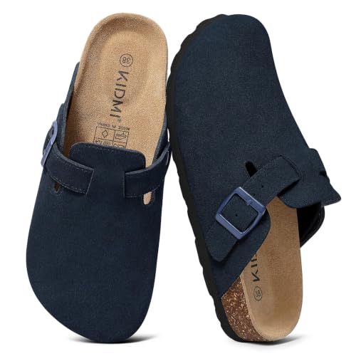 Image of KIDMI Genuine Suede Clogs for Women Men Cork Footbed Sandals Leather Mules Potato Shoes with Arch Support