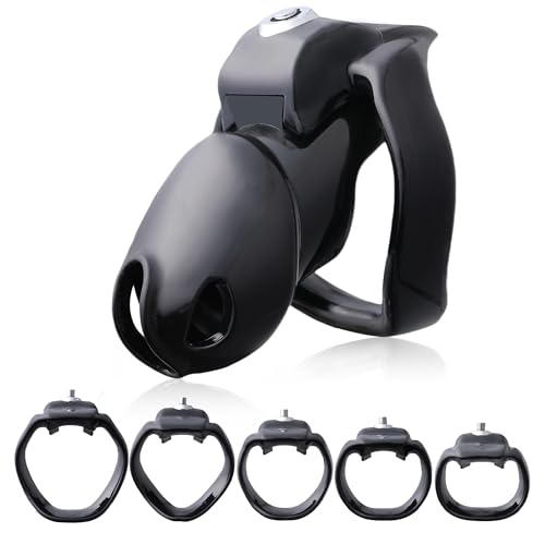 Image of HTV5 Resin Chastity Cage, 5 Wide Comfort Rings Click&Lock Lock for Men, Adult Sex Toy (Black, Standard)