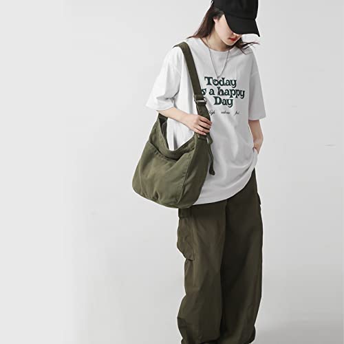 X SIM FITNESSX Unisex Umhängetasche Canvas Tasche Oxford Schultertasche Damen Shopper Tasche Fashion Stofftasche für Alltag/Büro/Schule/Reisen (Dunkel-Grün)