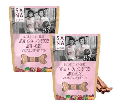 SANA Premium Dog Foods | Vitalkaustange Pferd 2X 150g | natürlicher Zahnpflegesnack | ohne Zusätze wie Mais, Weizen, Soja, Farbstoffe, Konservierungsstoffe, Fleischmehle oder Anderen Füllstoffen