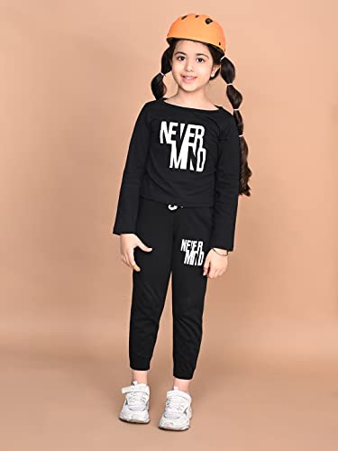Image of LILPICKS Couture Never Mind Printed Full Sleeve Top with Jogger Set (Black)
