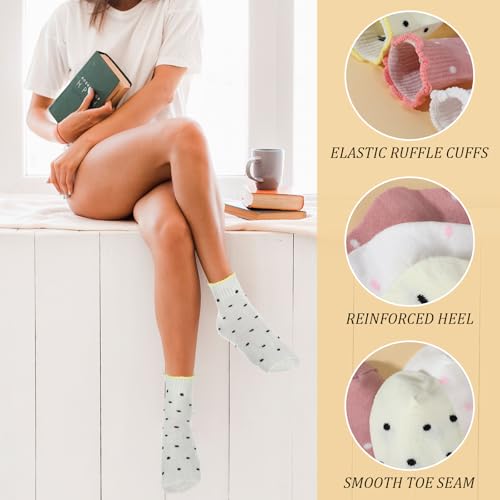 Image of ElevateTech 6 Pairs Ruffle Socks Women Cute Soft Breathable Cool Round Dot Frilly Sock Sports Non-Slip Elasticity Crew Socks One Size Girls Clothes Accessories Gifts