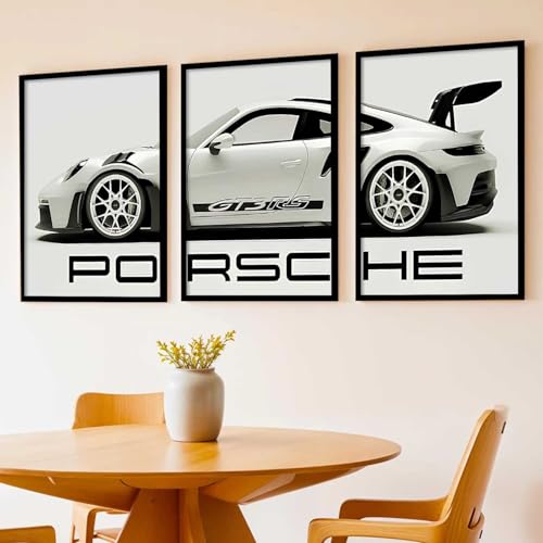 Image of HOMESY Sports Car Framed Posters Gift Items for Boys Room | Wall Decoration for Bedroom Living Room Office Gaming Room Decor | Sports Car Poster with Frame for Wall Decor Set Of 3 Size (10x13 inch, BLACK)