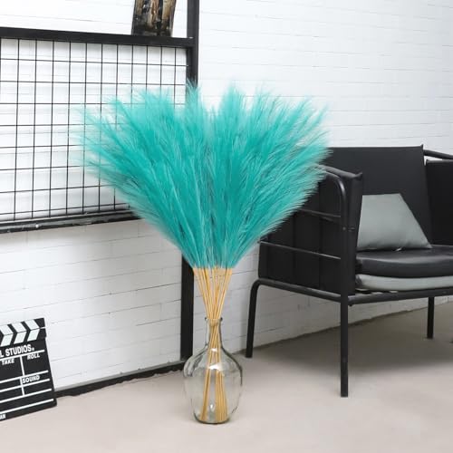 Image of 38 inch 10 Stems Faux Pampas Grass Decor Tall Pampas for Floor Vase（Lake Blue）