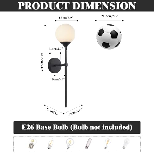 Image of KCO Lighting Farmhouse Matte Black Wall Sconce Set of 2 Vintage Milk White Glass Globe Wall Light Mid Century Modern Bathroom Vanity Light Set of Two Industrial Bar Wall Lamp