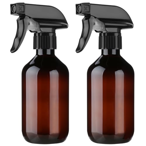 Arkeiliy 2-Pack Leakproof Spray Bottles (300ml/10oz) - Adjustable Nozzle for Fine Mist & Jet Stream | Premium Refillable Plastic Bottles for Hair Styling Plant Misting Cleaning Solutions (Brown)