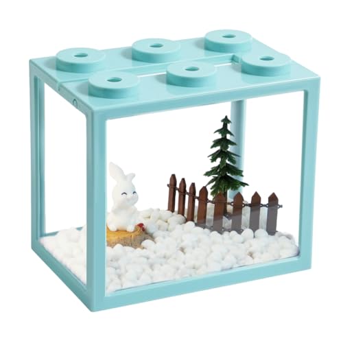 Tanque de peixes Betta pequeno, kit de mini aquário empilhável com cascalho de aquário e micropaisagem florestal, aquário de cubo de acrílico de 1 litro para peixes de macacos marinhos e caracóis