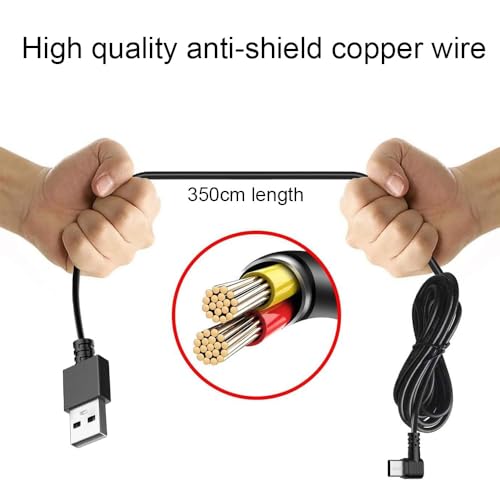 Image of Gebildet Dash Cam Cable for Micro Dash Cam,11.5FT L Angle Micro Adapter Dash Camera Power Cord,Dashcam Charger Cord for Mirror Camera,Driving Recorder,Car DVR
