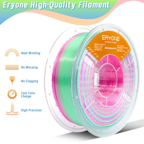 Image of ERYONE Silk Rainbow 3D Printer PLA Filament 1.75 + /- 0.03mm, Shiny Multicolor Filament PLA Fast Color Change 1KG(2.2LBS), Sugar Dream