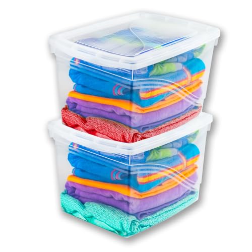 La Mejor Lista de Cajas de Plastico Bodega Aurrera para comprar hoy. 46 JOY - Caja de Almacenamiento 32 Litros, Pack de 2, para Organizar Armario, Juguetes, Ropa, con Cierre Click! y Agarraderas Reforzadas, Plástico Libre de BPA, Transparente