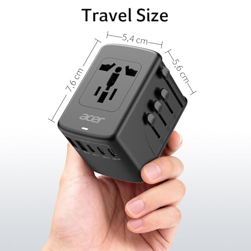Acer Universal Reiseadapter-Internationaler Netzadapter mit 5 USB-Anschlüssen (3 USB C) 5.8A,weltweiter Steckdosenlader für USA,Europa,Großbritannien,Frankreich,Deutschland,Typ C/E/F/G/I/L/A,schwarz