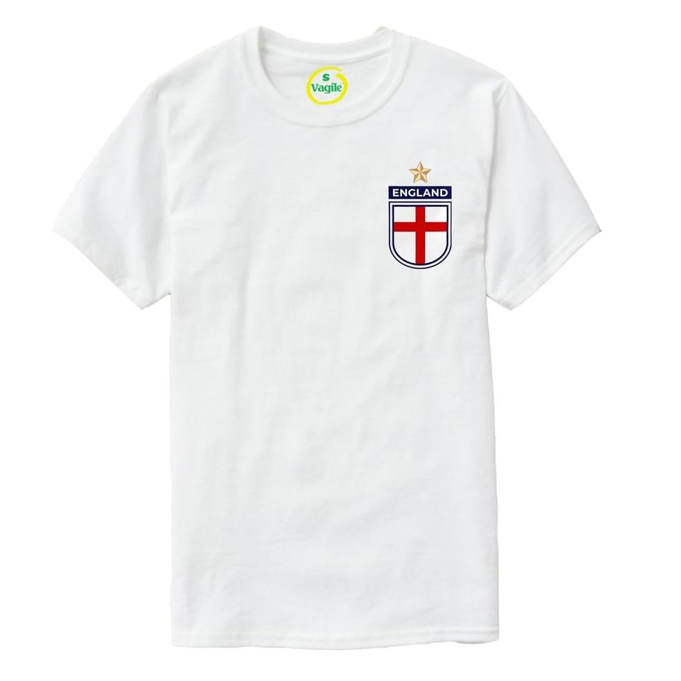 Vagile England Shirt Adults Kids - Boys England Badge Retro T Shirt - Country World Cup 2026 English Supporters Gifts White