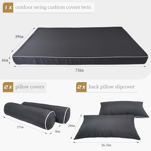 Image of Outdoor Daybed Cushion Cover Twin, Twin Size Outdoor Daybed Mattress Bolster Pillow Fitted Sheet Cover (75 * 39 * 6in, Dark Gray)
