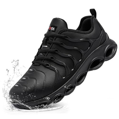 LARNMERN Sicherheitsschuhe Herren Arbeitsschuhe Wasserdicht Mode Dämpfung Arbeitsturnschuhe Leicht Komfort Stahlkappenschuhe(Schwarz Mikrofaser,43 EU)