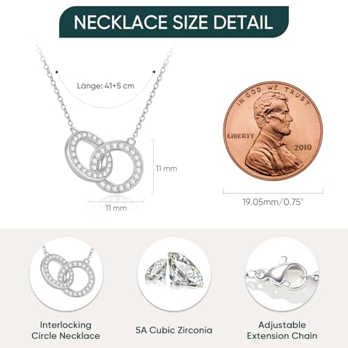 Image of Gifts for Mother Daughter Necklace -14K Gold Plated Interlocking Circles Zirconia Pendant Necklace, Dainty Mom Necklace for Women, Birthday Mother's Day Jewelry Gift for Her