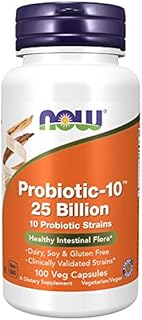 NOW Supplements, Probiotic-10™, 25 Billion, with 10 Probiotic Strains, Dairy, Soy and Gluten Free, Strain Verified, 100 Veg Capsules