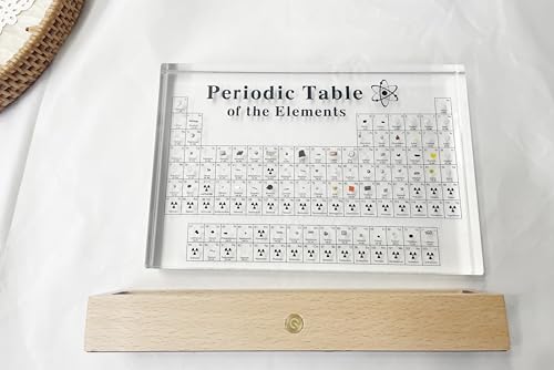 Image of Periodic Table with 83 Real Elements Sample Inside, Acrylic Stand Real Chemical Element Periodic Table Teaching Tools, Gift for Science Enthusiast, Kids, Students, Teachers (Large Size)