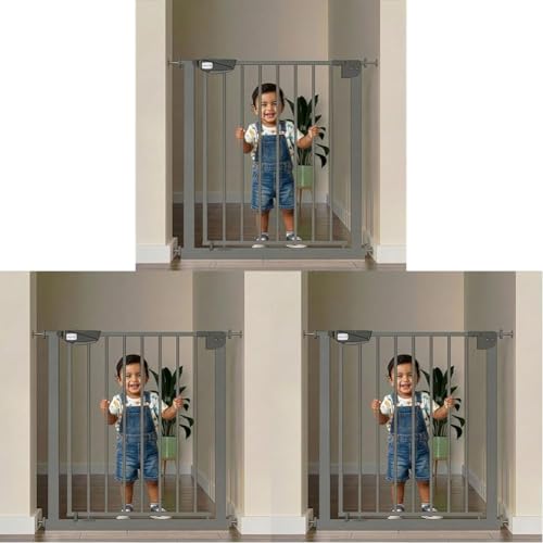 Image of Cherilo Safety gate for Kids Home | Adjustable Pressure-Mounted Gate Barrier (75-84 cm) | No Drill Toddler & Baby Safety gate for Kids & Pets with Auto Close - Grey (Pack of 3)