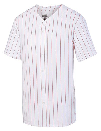 Augusta Sportswear Boys' Pinstripe Full Button Baseball Jersey L White/Red