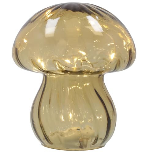 Shudehill Giftware Handblown Glass LED Mushroom Light Up Ornaments - Pink, Blue, Grey or Amber (Clear Amber)