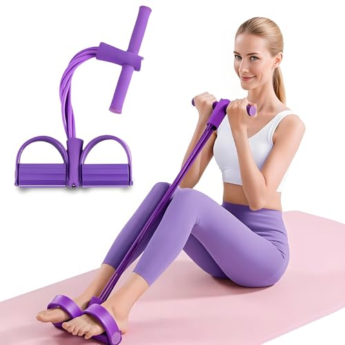 JunD Multifunktionales Zugseil 6-Tuben Pedal-Widerstandsband Sit-Up Zugseil Bauchtrainer für Zuhause Beintrainer Po Trainer NBR Tuben Schaumgriffe Yoga Pilates, Lila