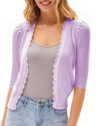 Women's Half Sleeve Cropped Cardigans Sweaters Lightweight Jackets Open Front Short Shrugs For Dresses Purple L #TOP6