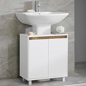 House & Homestyle Prime White Under Basin Sink Storage Cabinet with Reversible Colour Bar, 60.3 x 55 x 29.5cm