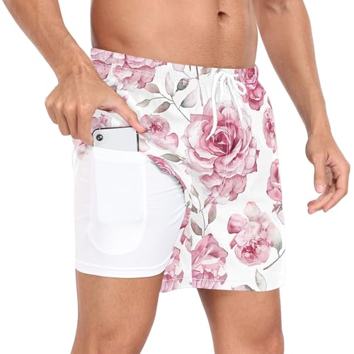 xigua Flowers Mens Swim Trunks with Liner, 5 inch Quick Dry Mens Boardshorts for Beach2