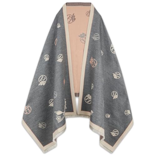 EXTREE Scarfs for Women Pashmina Silky Shawl Wrap for Evening Dressing Blanket Open Front Poncho Cape Ach-blue