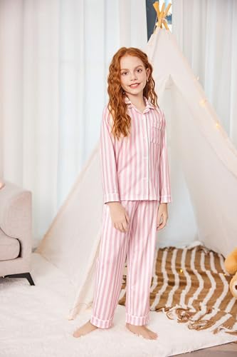 Arshiner Pajamas Set for Girls Plaid Long Sleeve Lounge Set Button Down Pj Sets2