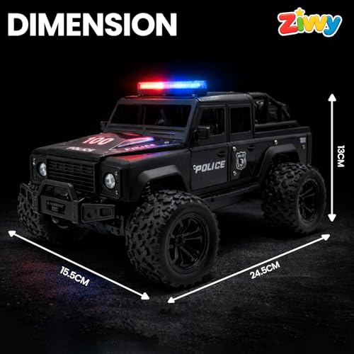 Image of Police Remote Control Car - Black | Toys for Boys & Girls | RC Car 4x4 | High-Speed RC Toy Car | LED Headlight | Police Siren | Sound Feature | Birthday Gift for Kids